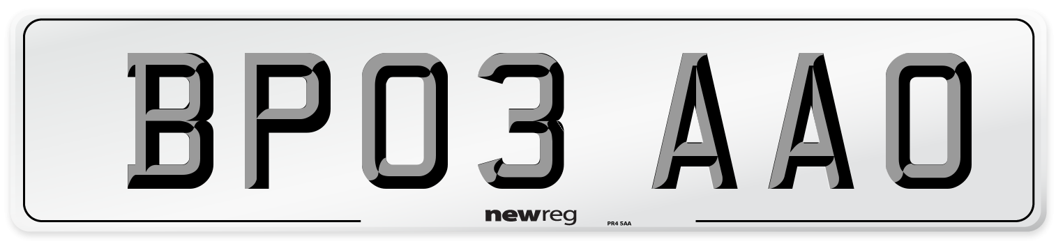 BP03 AAO Number Plate from New Reg